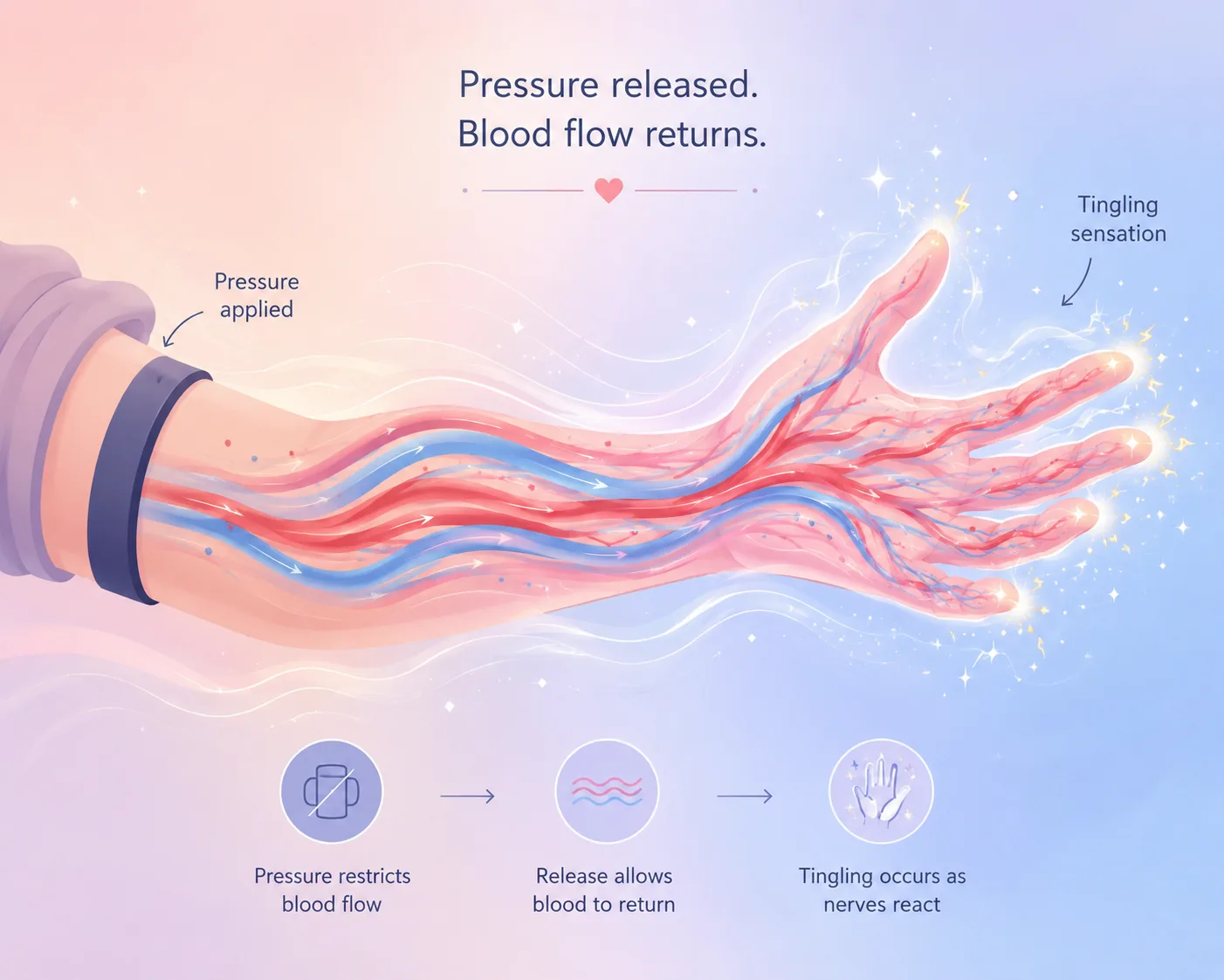 Blood flow returning to arm causing tingling sensation